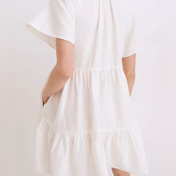 NWT Linen-Blend Flutter-Sleeve Tiered Mini Dress - Picture 3 of 7